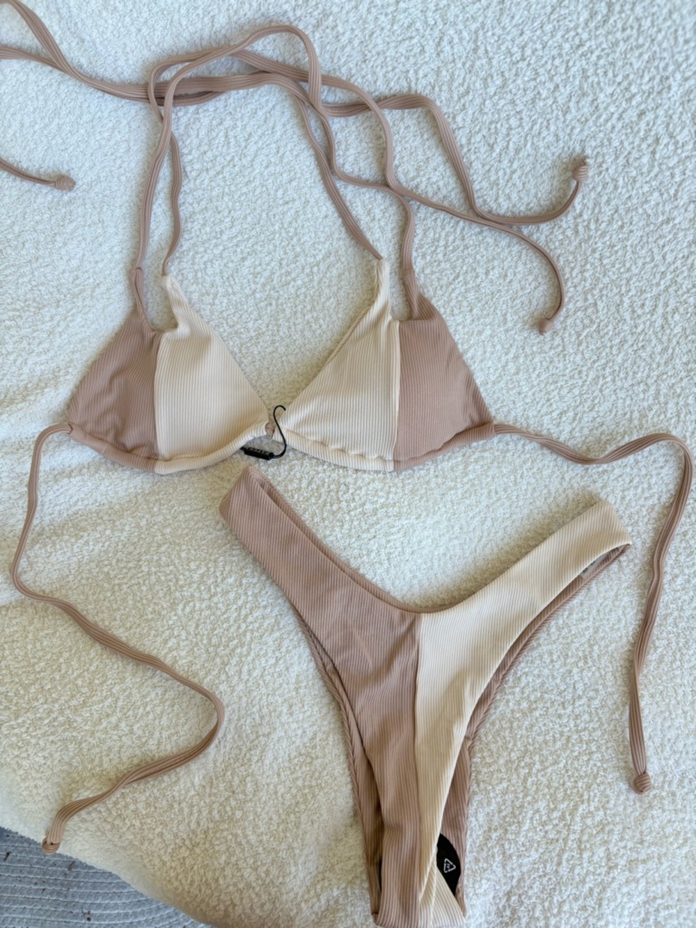 Ribbed Two Toned Halter Dual Strap Bikini